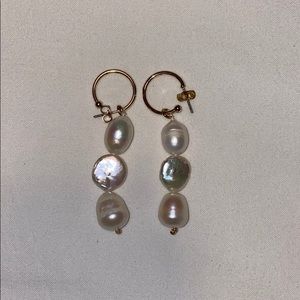 Pearl Dangling Earrings with gold detail